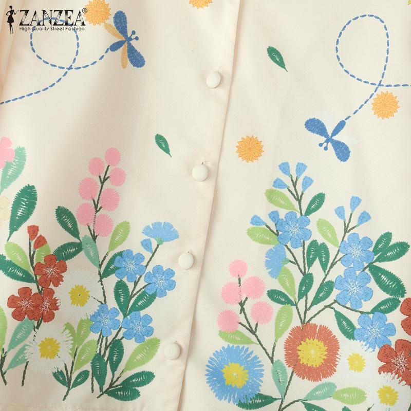 ZANZEA Bluză casual de damă cu gât rotund, mânecă lungă largă, cu imprimeu