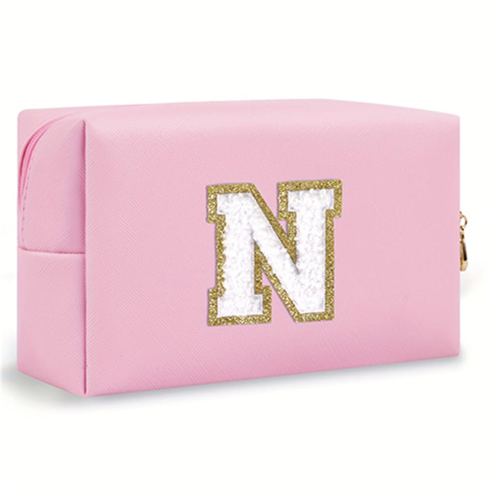 

Pink Makeup Bag PU Towel Embroidered Letter Storage Bag Travel Washroom Bag Cosmetics Multi functional Storage Bag-LJX
