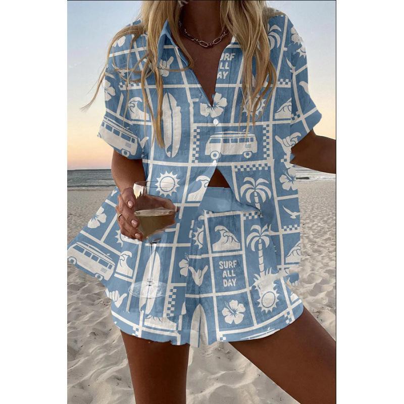Popular Two-piece Set 1116 Summer Personality Bright Digital 1D Printing Women's Casual Suit