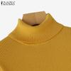 ZANZEA Women Turtleneck Pearl Stitching Long Sleeve Thin Casual Knitted Sweater Tops