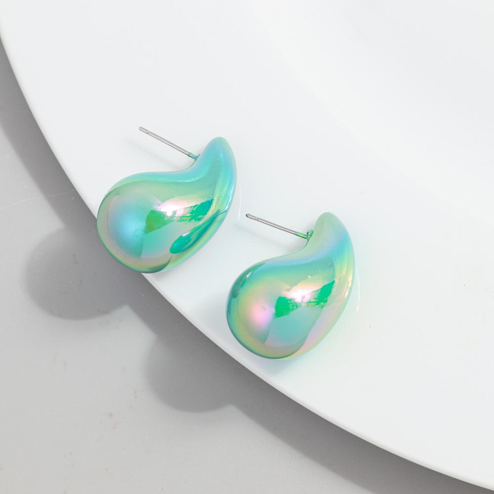 New AB Colorful Chunky Teardrop Earrings Dupes for Women Smooth Hollow Thick Water Drop Earring Hoops Trendy Jewelry Lightweight