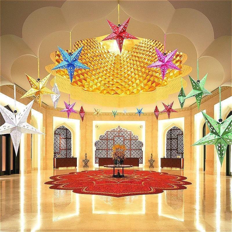 New Christmas Paper Five-star Home Decore Pendant Christmas Star Decoration Three-dimensional Laser Five-pointed Star