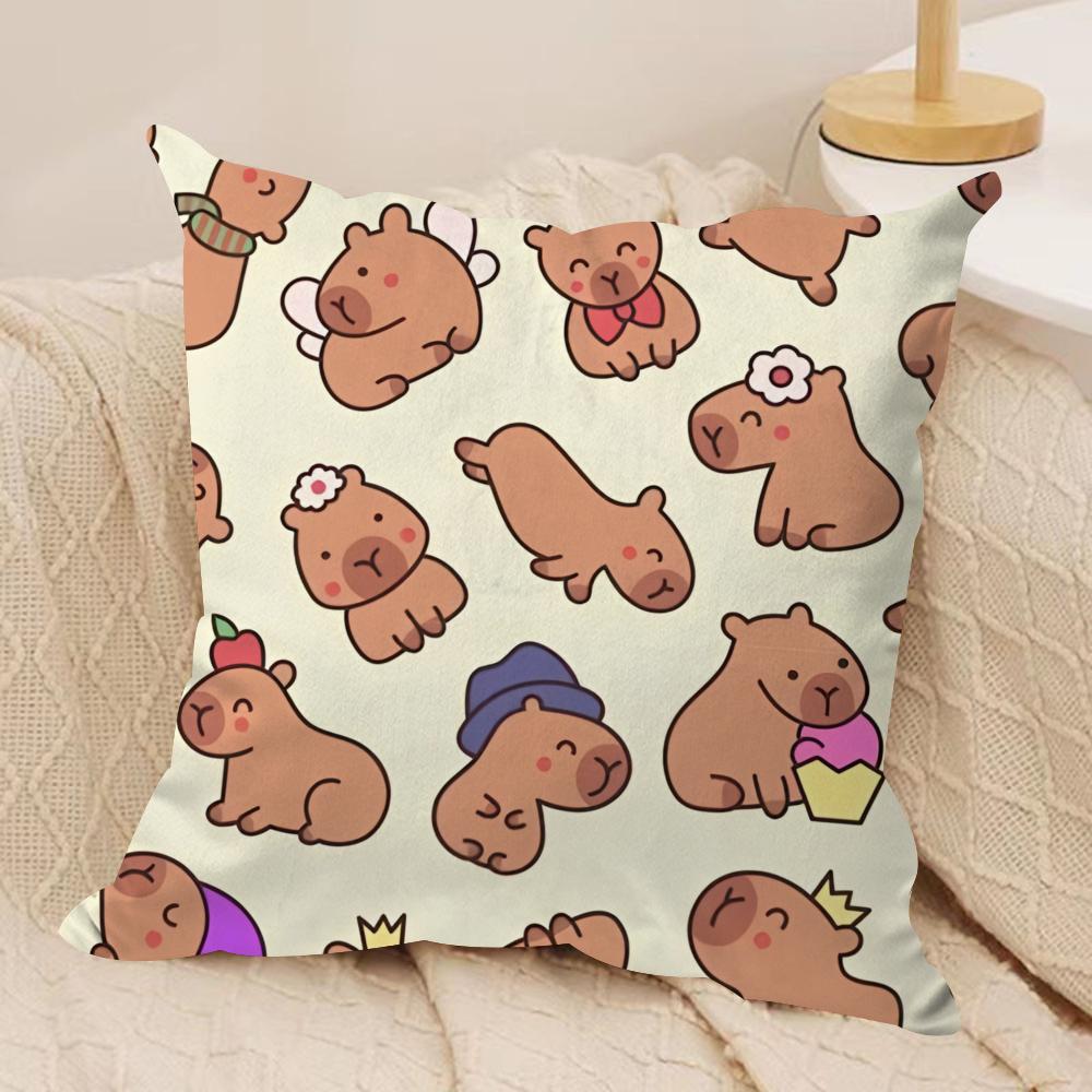 Capybara Cartoon Cute Cushion Cover Silky Short Plush Invisible Zipper Dustproof Sofa Pillow Case for Home Decor