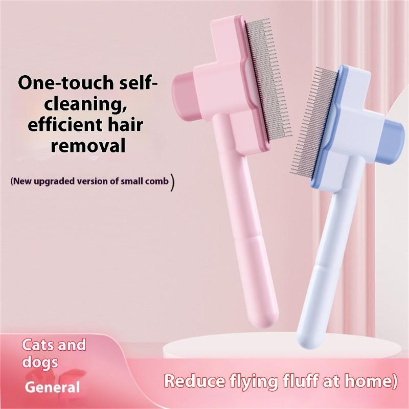 Pet Hair Removal Tool Fleas Comb for Dogs Cats Lice Cats Brush with Release Button Selfs Cleaning with Long Short Teeth