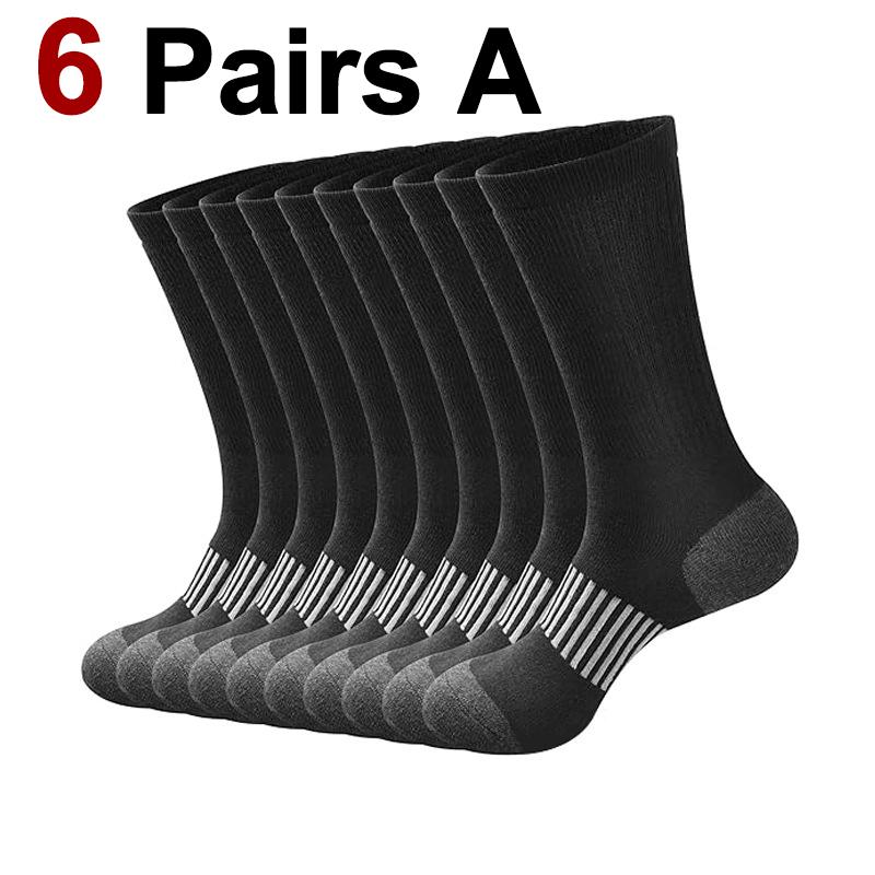 6 Pairs Men Basketball Sports Socks Fashionable Black White Color Sweat Absorbing Breathable Comfortable Leisure Running Socks