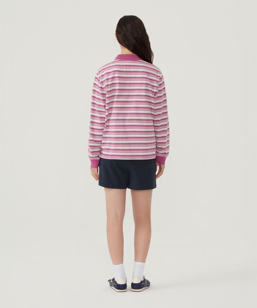COVERNAT WOMAN Striped Collar Long Sleeve Magenta