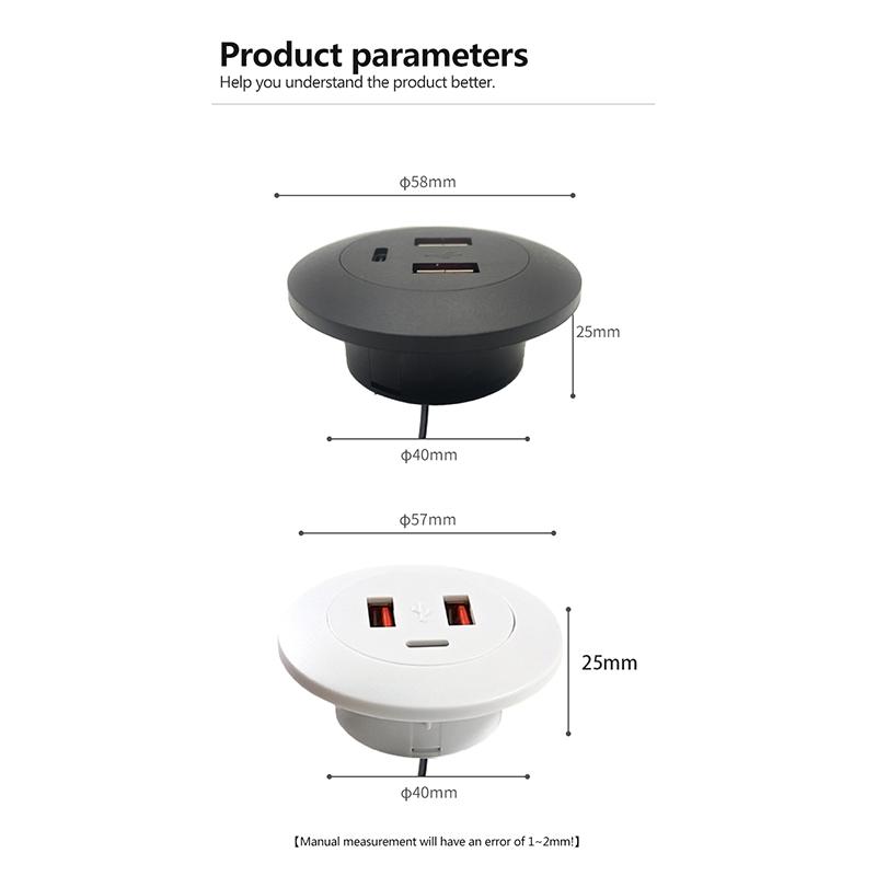 1Pc USB Charger Multi Port USB2.0 To USB TYPE-C Charge Connector Extension Cord Embedded Desktop Concealed Fast Charging Cable