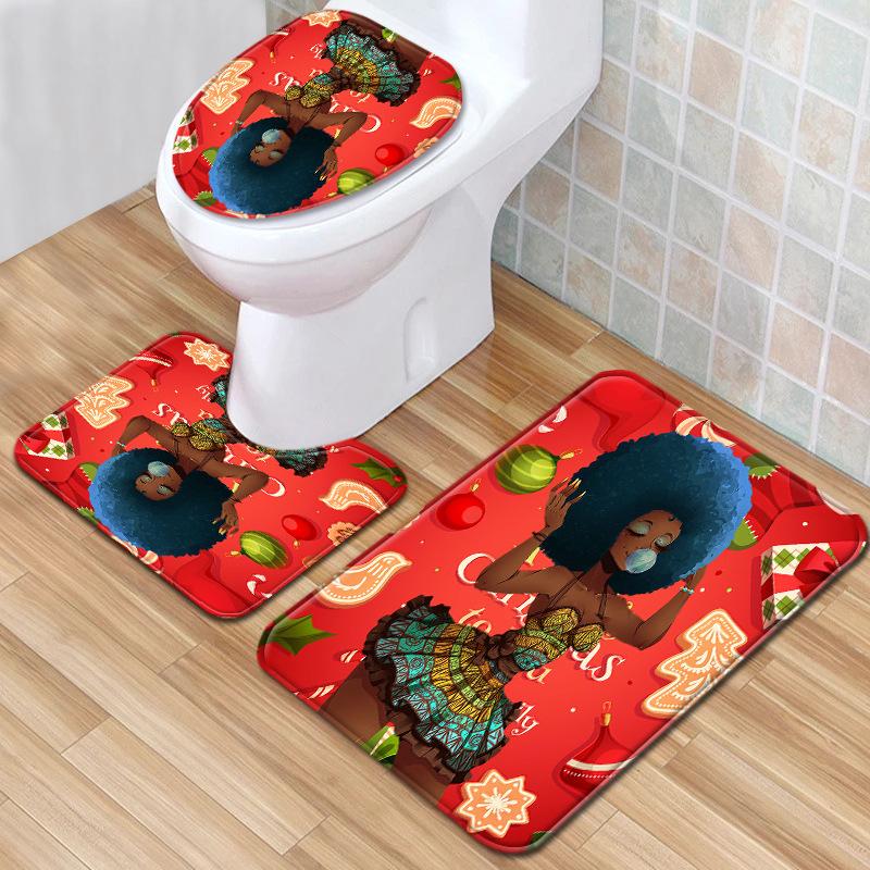 African Women'S Bathroom Floor Mat Three-Piece Bathroom Carpet Toilet Mat Set Doormat Bathroom Non-Slip Mat