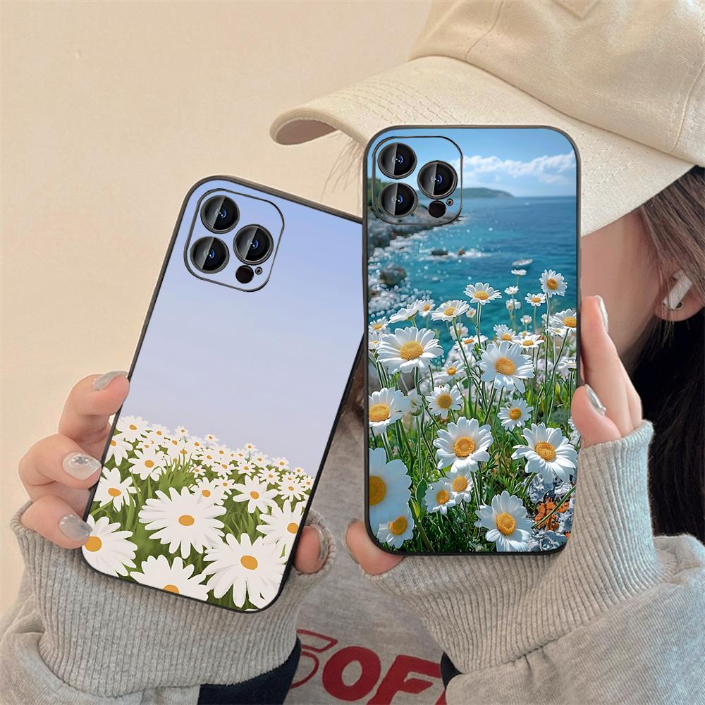 Daisy Phone Case For IPhone 16,15,14,13,12,11,XS,XR,X,8,7,Pro,Max,Plus,mini Silicone Black Cover