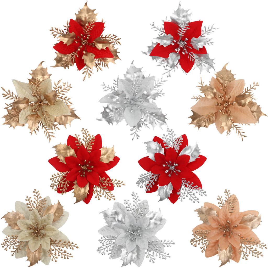 Artificial Flowers Christmas Decor Xmas Tree Ornaments For Home Decor Fake Flower Navidad New Year  Party Supplies