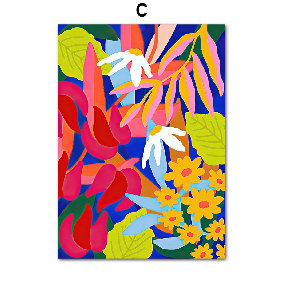 Abstract Tropical Plants Wall Art, Colorful Flower Prints, Canvas Paintings, Nordic Posters, Pictures for Living Room Decor