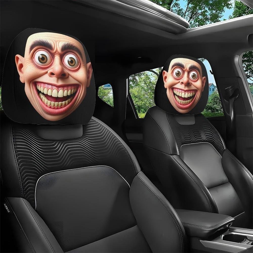 2PCS 2 Pcs Set Car Seat Headrest Protector 2D Printed Auto Head Rest Cover Car Interior Decoration
