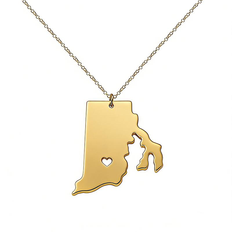 

Модные necklaces с картой Род-Айленда из нержавеющей стали, аксессуары для украшений в виде карты Америки, США золотой