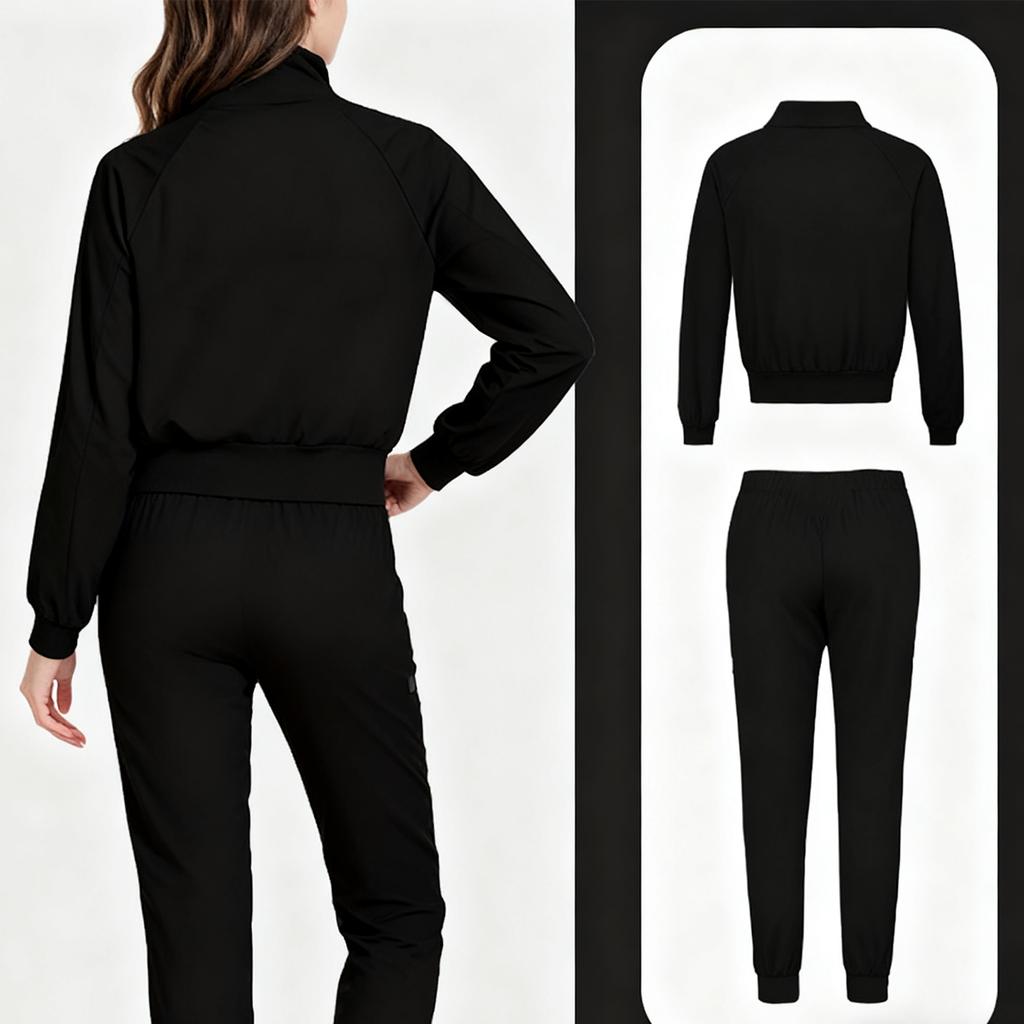 Ladies' Loose And Comfortable V-neck Long Sleeved Stand Up Collar Workwear With Multiple Pockets Suit Set