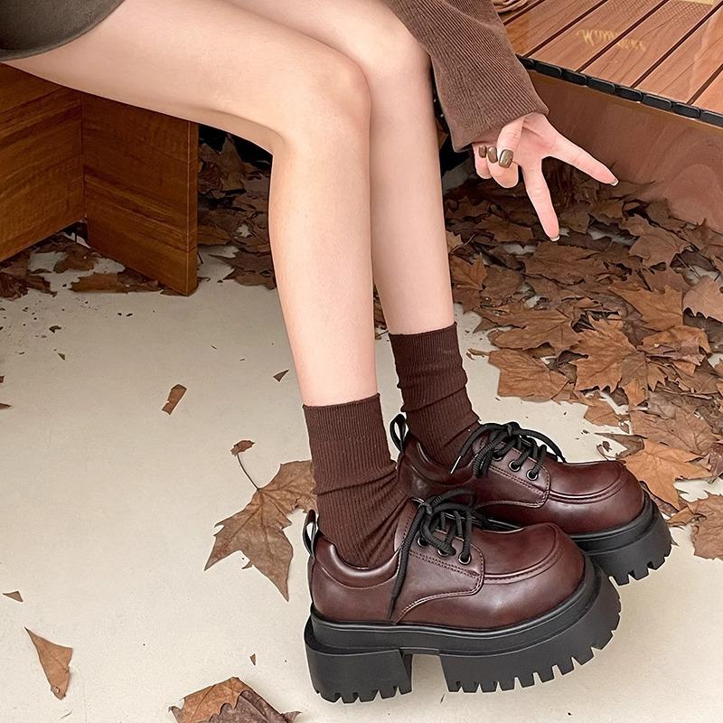 Small Leather Shoes Women's Spring and Autumn New British Style Retro Explosion Black Versatile Muffin Heightening Jk Shoes Platform Loafers