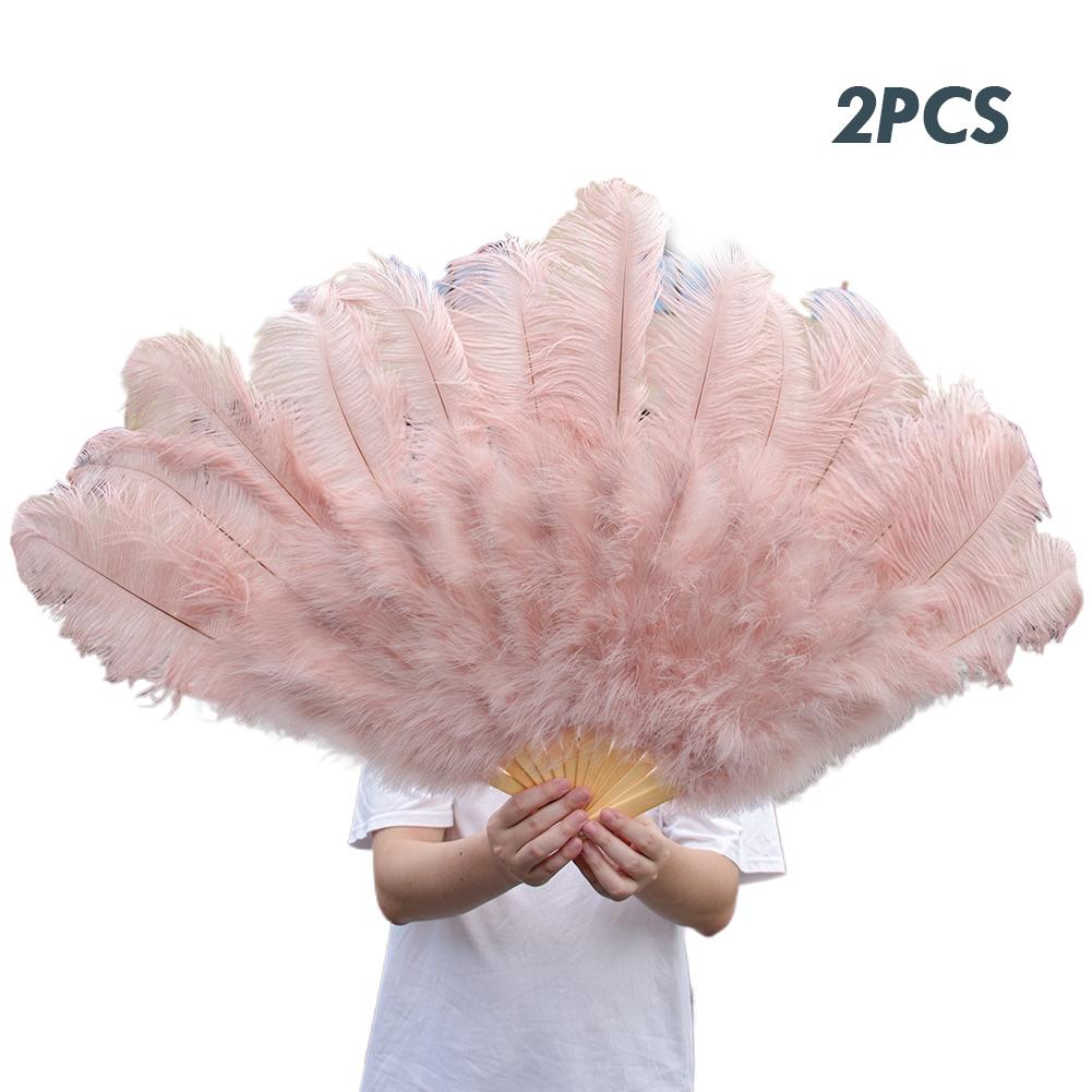 White Natural Ostrich Feather Fan Hand Held Dance Folding Big Plumes Fans Performance Dance Party Stage Carnival Show Props Long