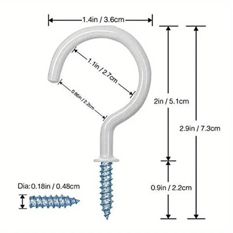 A Box of 20 Plastic-coated Hooks, 2.9 Inches, Outdoor Planter Hooks Ceiling Hooks, Screw-in Wall Black And White Cup Hooks
