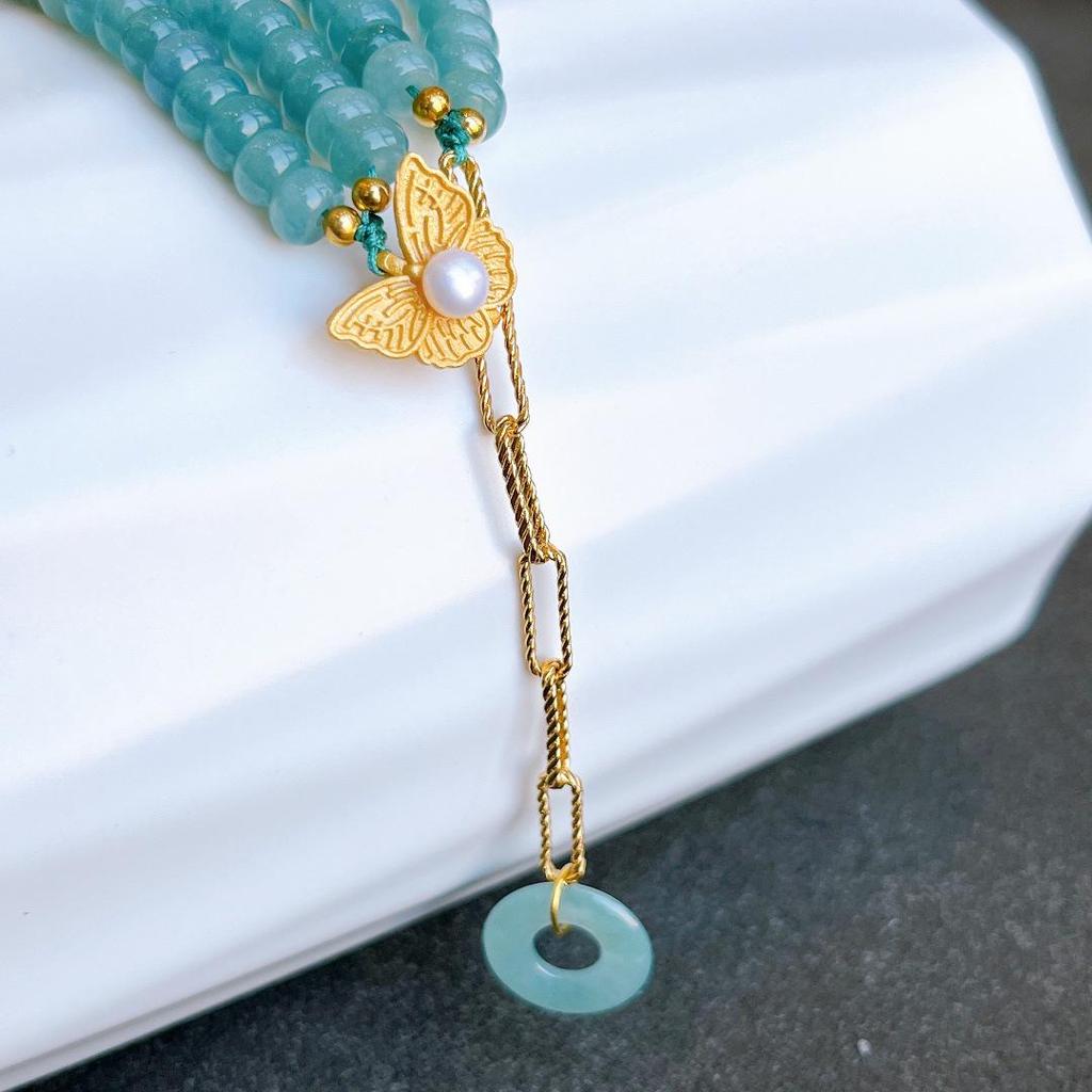 Natural A-Grade Jade Blue Water Abacus Bead Bracelet with 925 Silver Plated Gold Accessories in Chinese Style