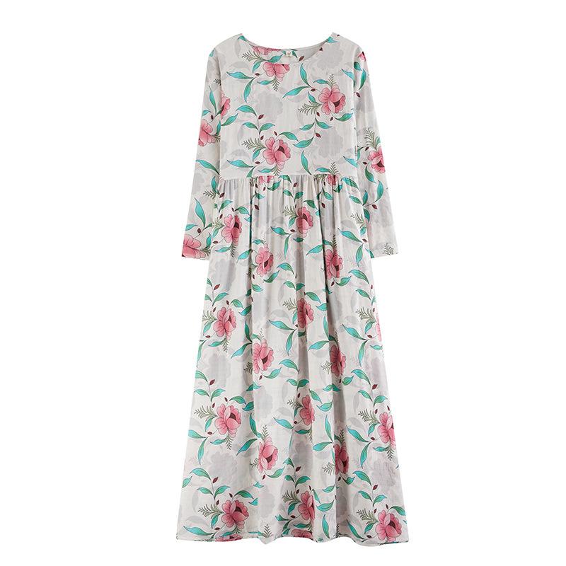 Lazy Wind Pleated High-waisted Thin Fashion Dress Literary Sweet Temperament Printing Ageing Leisure Big Swing Skirt Female
