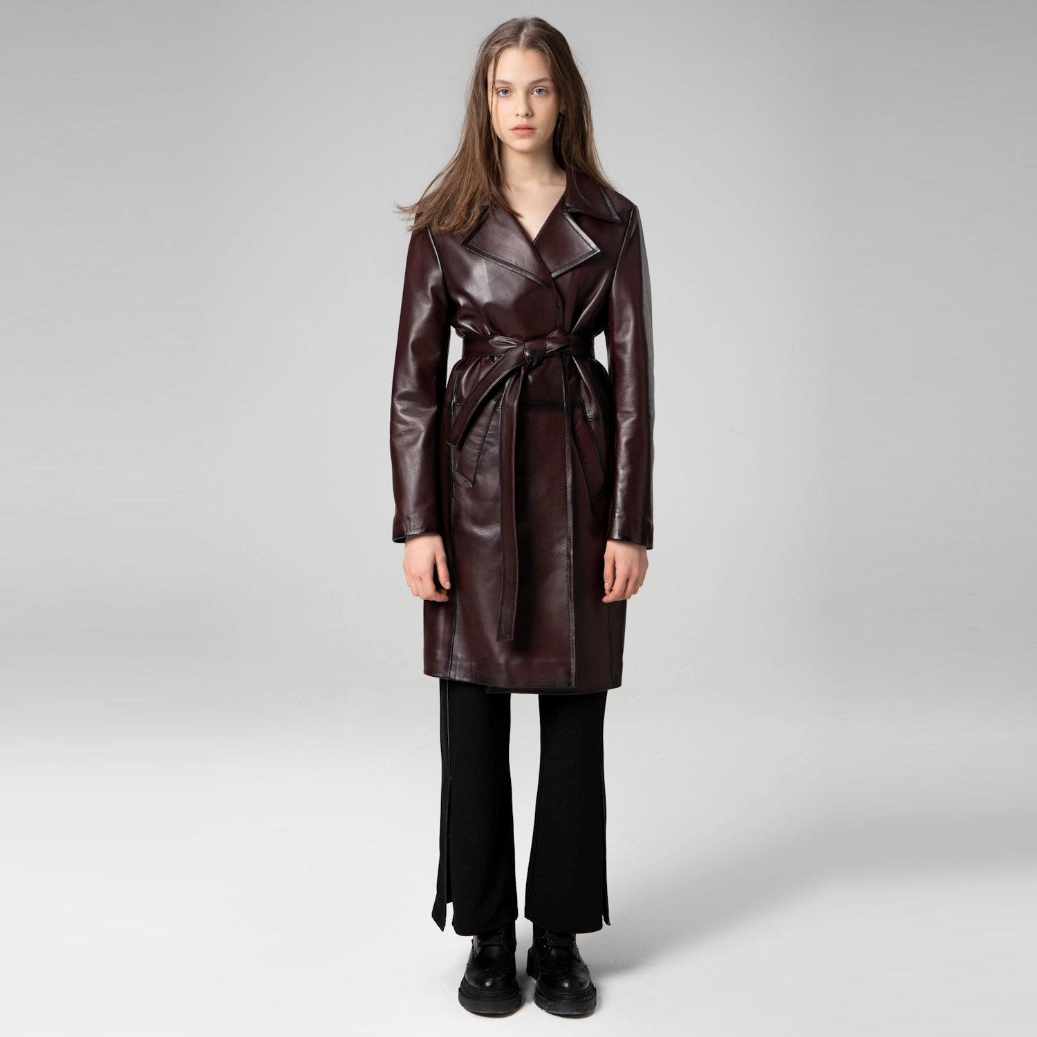 

Женский плащ Dericlub из 100% натуральной кожи XS каштановый