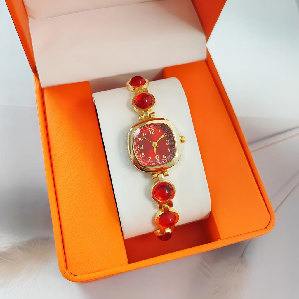 Ladies' Gemstone Set, Quartz Watch, Round Digital Light Luxury Carat Diamond-encrusted Bracelet, Watch Accessory Set.