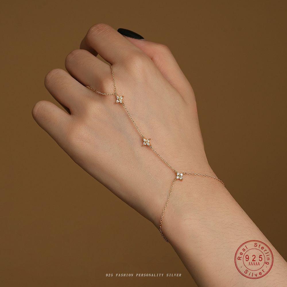 925 Sterling Silver Star Flower Zircon Bracelet for Women French Style Exquisite Party Wedding Jewelry Gift