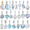 Nya Original Koppar Blå Berlocker Måne Fjäril Kristallkula Pärlor Hängen Passar Armband Halsband Diy Smycken Gåva