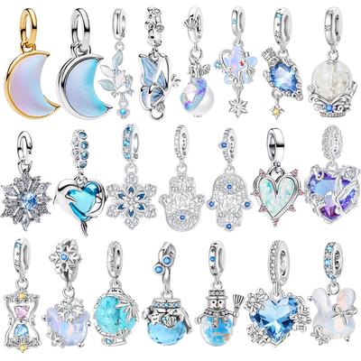Nuevos Abalorios Originales Cobre Azul Luna Mariposa Bolas de Cristal Colgantes Ajuste Pulsera Collar Joyería DIY Regalo