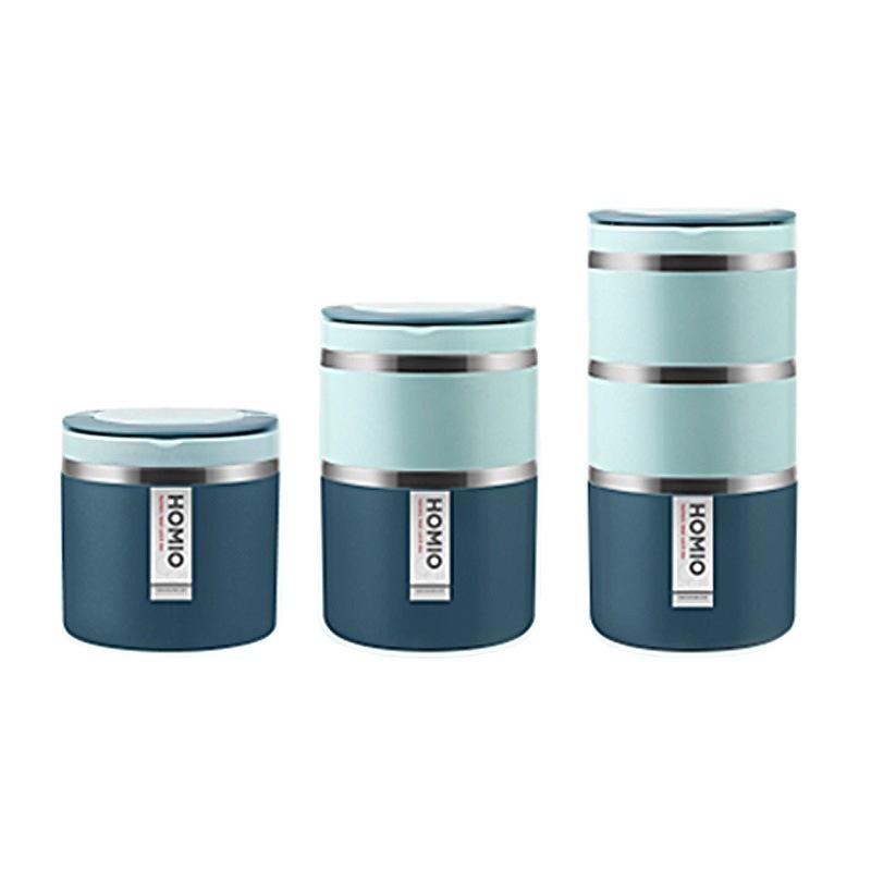 Stainless Steel Insulated Lunch Box for Students Adults Round Bento Food Container with Handle Portable Leak-Proof
