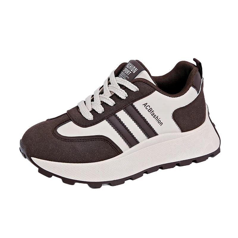 

2024 Уличная обувь Женская ПУ Женская вулканизированная обувь Платформа Женские кроссовки Разноцветные круглые носки на шнуровке Женская повседневная обувь 40 хаки