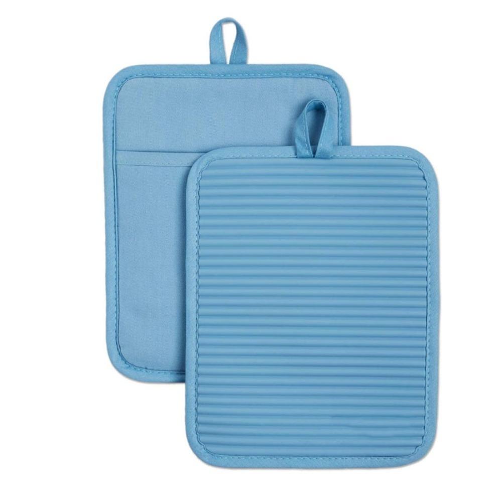 

2pcs Non-slip Silicone Pot Holder Silicone Striped Oven Gloves Baking Tool Insulation Pad Hot Plate синій
