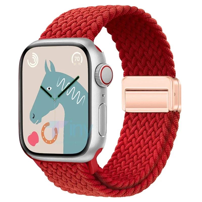 Nylon Band For Apple Watch Strap 44mm 40mm 45mm 46mm 49mm 41mm 38 Magnetic Braided Bracelet iWatch Series Se 7 6 8 9 10 Ultra 2