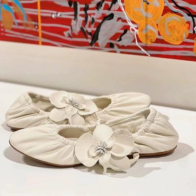NUOVE Scarpe Basse da Ballo con Fiori di Primavera Donna Punta Tonda Pelle Pieghevole Mocassino Cinturino Elastico Scarpe Mary Jane Scarpe Singole