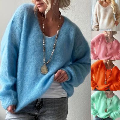 Maglione Pullover Casual da Donna a Scollo a V a Manica Lunga Maglia Autunno/Inverno da Donna Maglione Moda Colore Solido Largo Sottile Top Abbigliamento