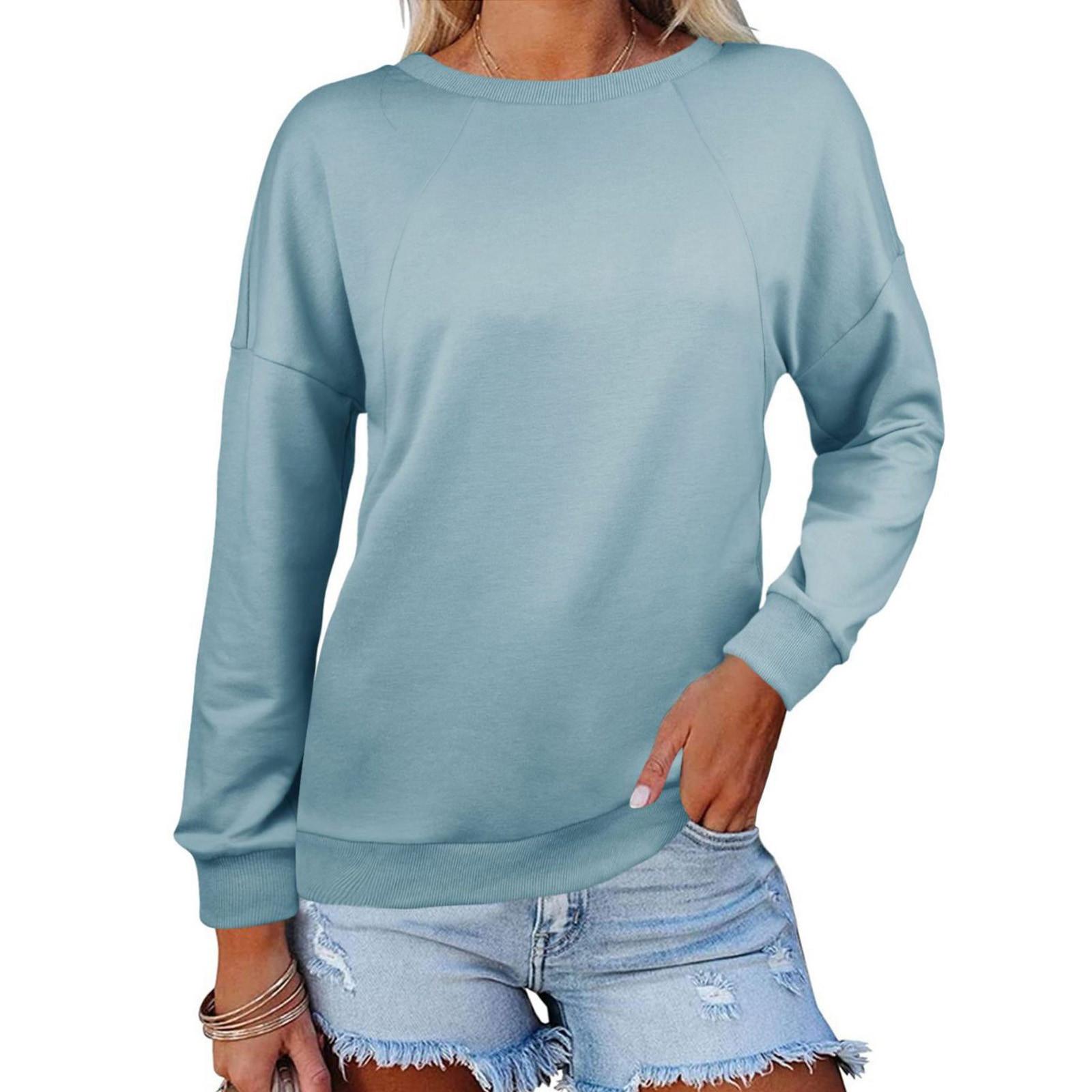 Womens Casual Long Sleeve Sweatshirts CrewNeck Relaxed Fit Tops Pullovers L