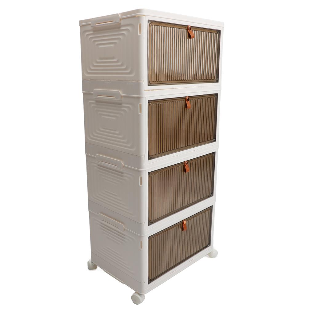 Folding Shoes Storage Box 4 Layers Transparent Large Capacity Foldable Shoe Rack Organizer with Whee