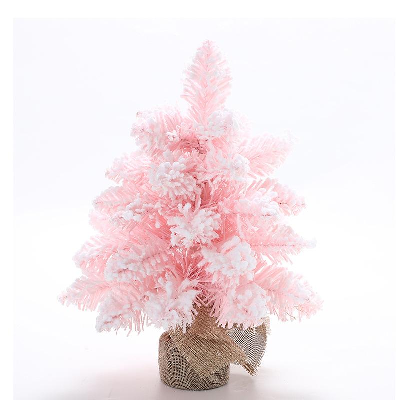 Pink Pointed Snow Spray Mini Christmas Tree 30cm Christmas Snowflake Desktop Ornament Window Decoration PVC Material