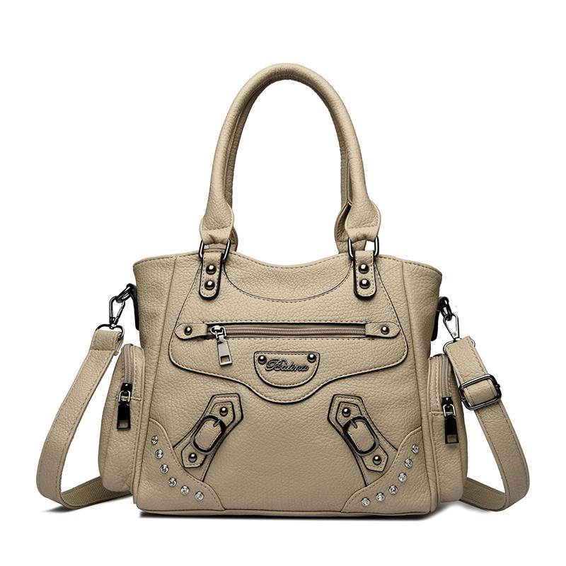 Women Casual Multiple Pockets Tote Bag Lady Large Capacity Shoulder Crossbody Bag for Womens Vintage Soft Leather Travel Bag Sac