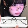 Vintage Y2K Anti Blue Light Blocking Glasses Fashion Transparent Square Frameless Eyeglass Silver Golden Square Rimless Glasses