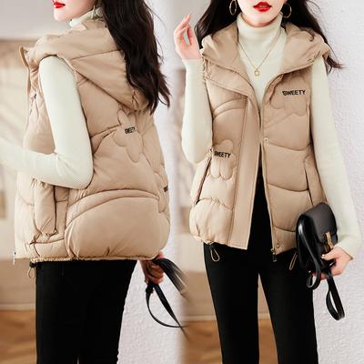 Damen Herbst und Winter Locker Warme Kurze Weste Temperament Kapuzenjacke mit Reißverschluss
