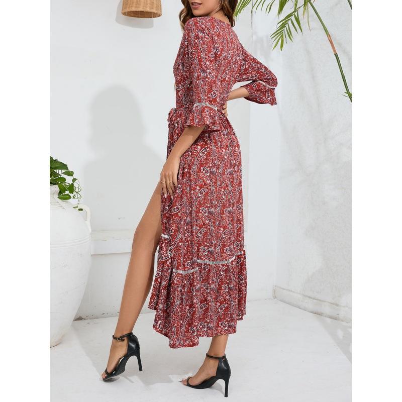 Women's Summer Hollow Lace V-Neck Half Sleeve Tie Dresses