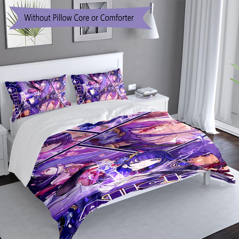 3pcs Custom Name Genshin Impact Characters Set,Includes 1 Duvet Cover and 2 Pillowcases,All-season Bedroom Decor