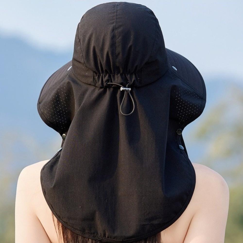 Solid Color Sunshade Sun Hat Wide-Brimmed Neck Protection Cap Windproof Rope Shawl Mask Hat  Travel