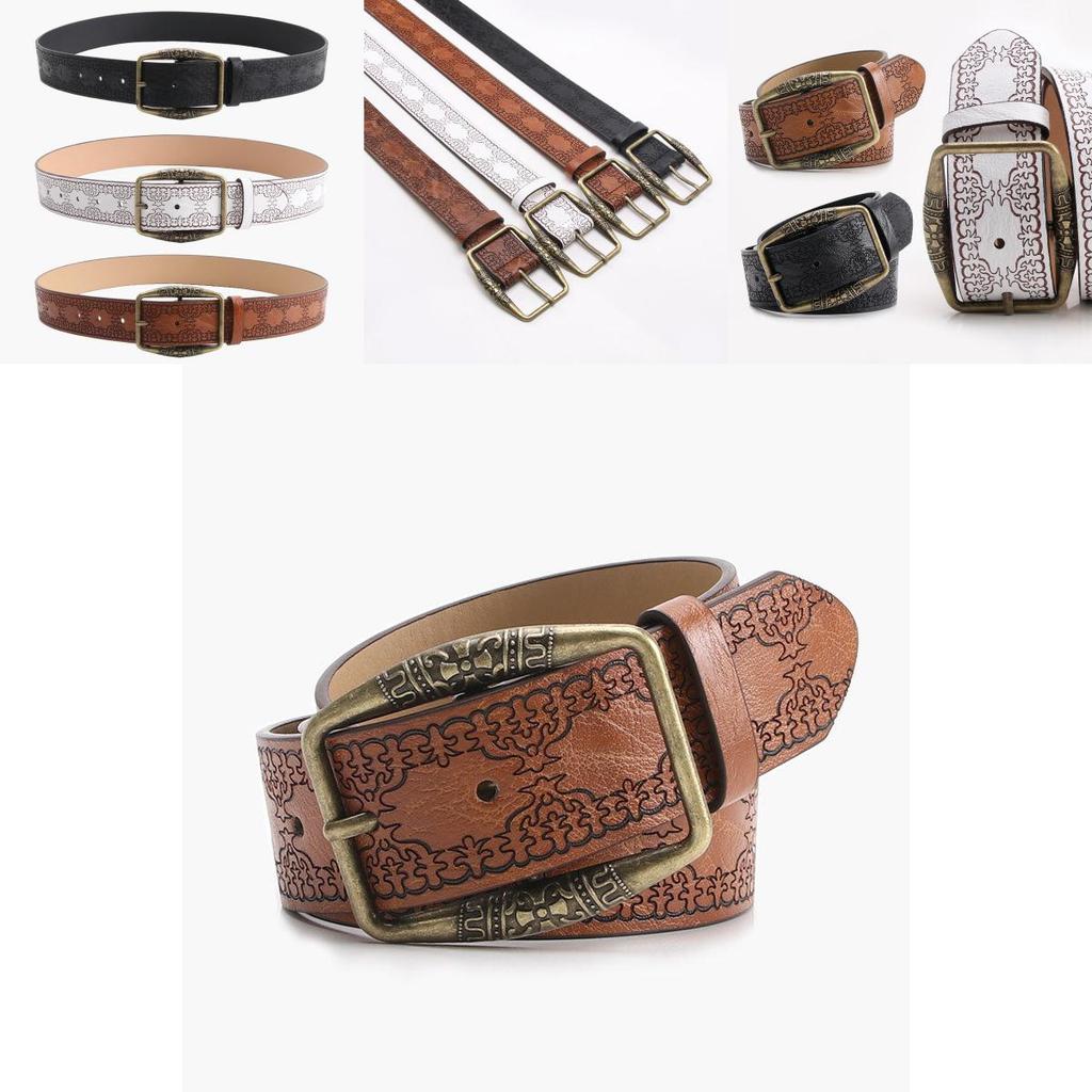 Cultural Embossed Pu Waist Belt For Women With Metal Buckle For Ethnic And Street Style