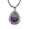 Oval Gemstone Necklace for Women Oval Pendant Semi-precious Stones Jewelry Gift for Wife Necklaces for Mom Drop Alloy Pendant