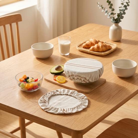 Washable Kitchen Bowl Protectors Sourdough Jars Covers, Reusable Elastic Linen Retro Striped Breathable Fabric Covers for Fermented Dough Cloth