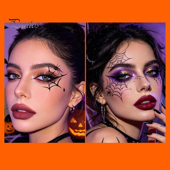 Spooky Halloween Party Supplies Makeup Eye Temporary Tattoos, Waterproof Spider Web Bat Eyeliner Scary Face Decals Shadow Tattoo Sticker for