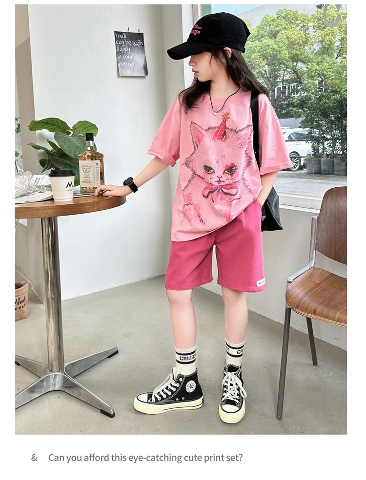 Girls' Summer Casual Set New Korean Style Fashionable Loose Girls' Summer Short Sleeved Shorts Set