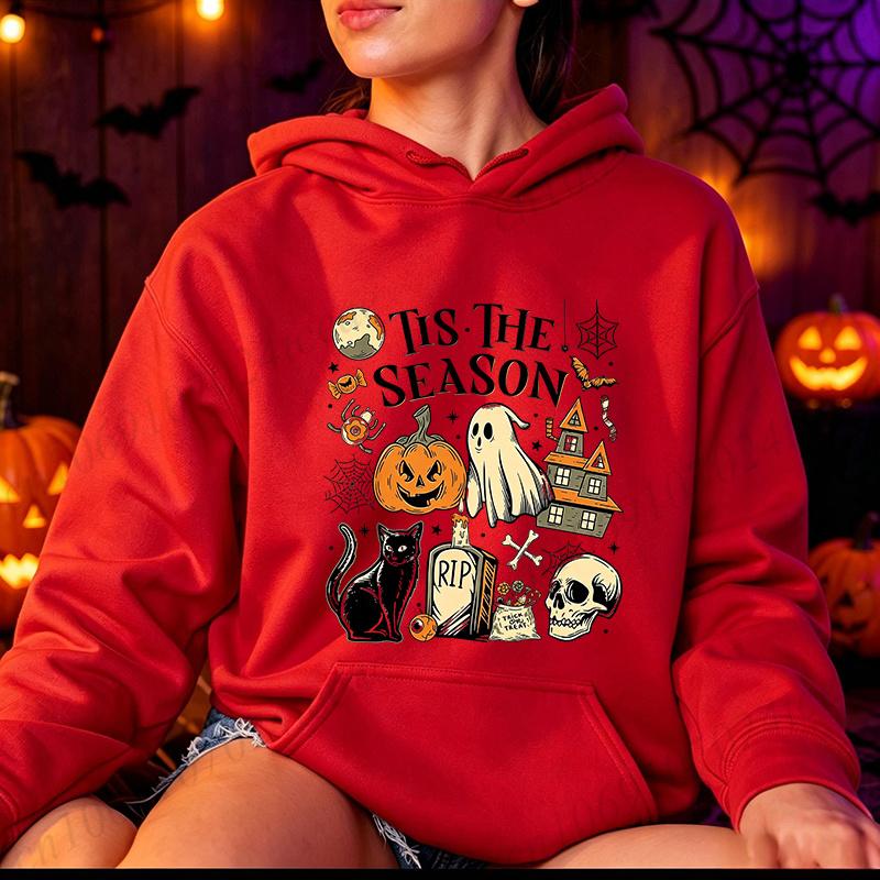 Vintage Halloween Hoodies Tis The Season Retro Ghost Spooky Season Halloween Sportwear Costume Y2K Halloween Sweatshirts Tops