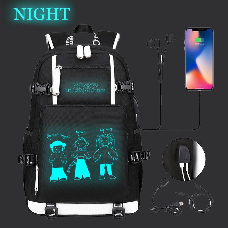 Kpop Demon Hunters Luminous School Bag Multifunctional with USB Backpack Fashion Student Casual Backpack